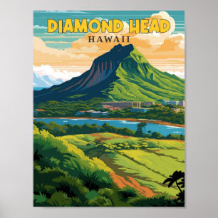 Diamond Head Hawaii Vintage-Illustration Poster