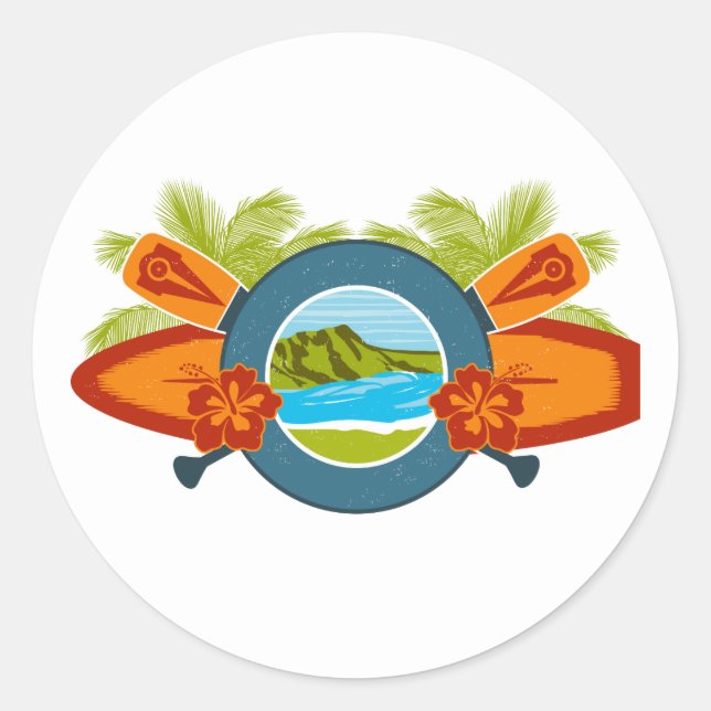 Diamond Head Hawaiian Surf Emblem Runder Aufkleber (Vorderseite)