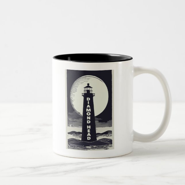 Diamond Head Lighthouse Hawaii Moon Zweifarbige Tasse (Rechts)