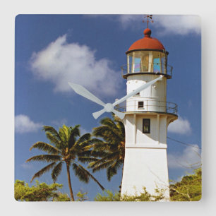 Diamond Head Lighthouse, O'ahu, Hawai'i Clock Quadratische Wanduhr