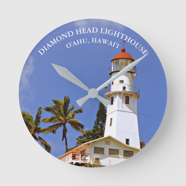 Diamond Head Lighthouse, Oahu, Hawai'i Wall Clock Runde Wanduhr (Vorderseite)