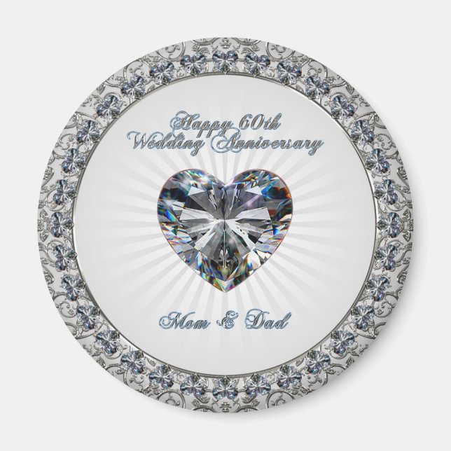 Diamond Heart 60. Wedding Anniversary Magnet (Vorne)