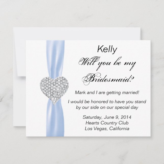 Diamond Heart Blue Wedding Bridesmaid Card Einladung (Vorderseite)