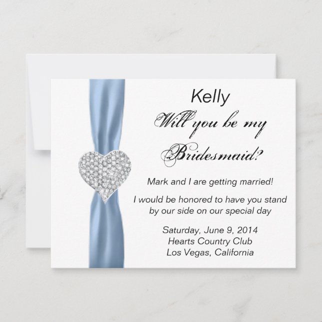 Diamond Heart Blue Wedding Bridesmaid Card Einladung (Vorderseite)