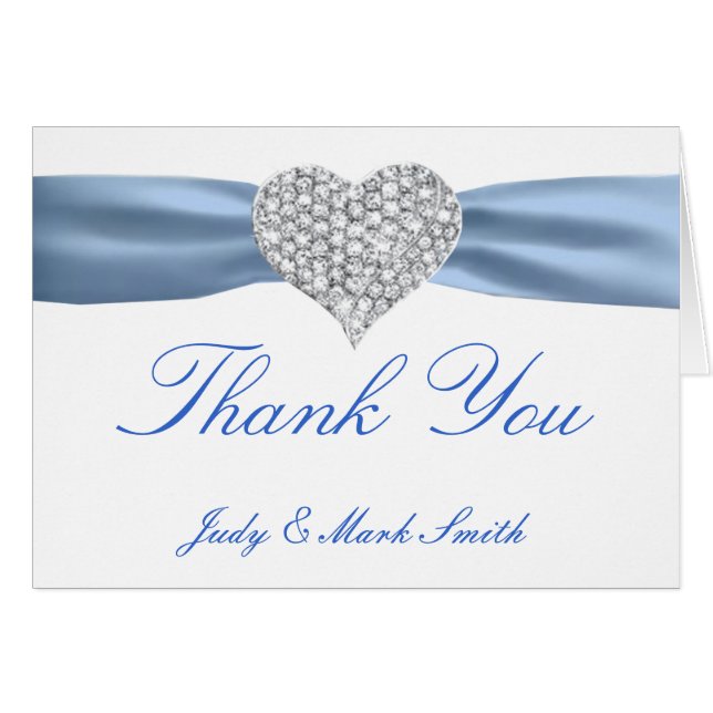 Diamond Heart Blue Wedding Danke Card (Vorderseite (Horizontal))