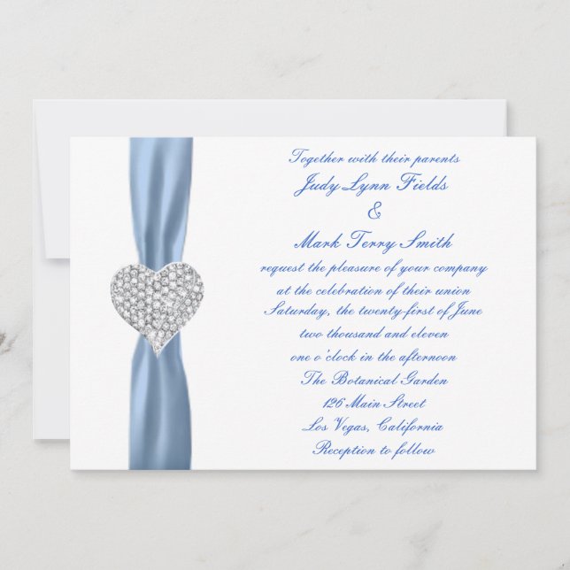 Diamond Heart Blue Wedding Einladung (Vorderseite)
