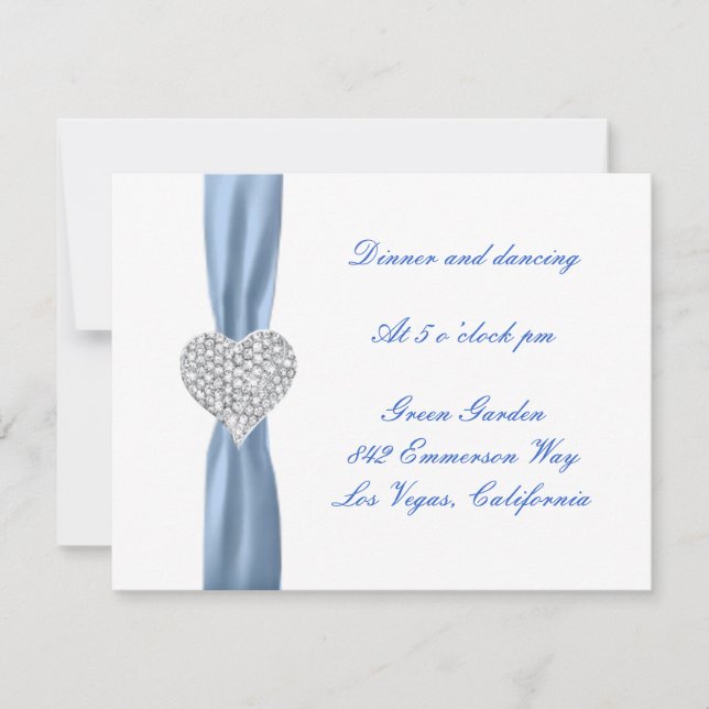 Diamond Heart Blue Wedding Reception Card Einladung (Vorderseite)