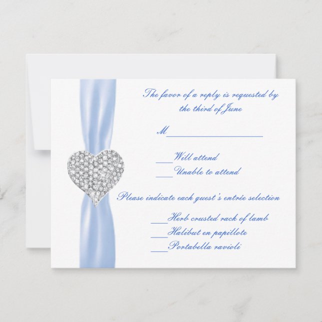 Diamond Heart Blue Wedding Response Card RSVP Karte (Vorderseite)