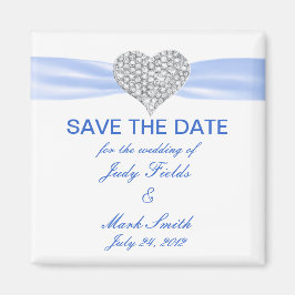 Diamond Heart Blue Wedding Save the Date Magnet