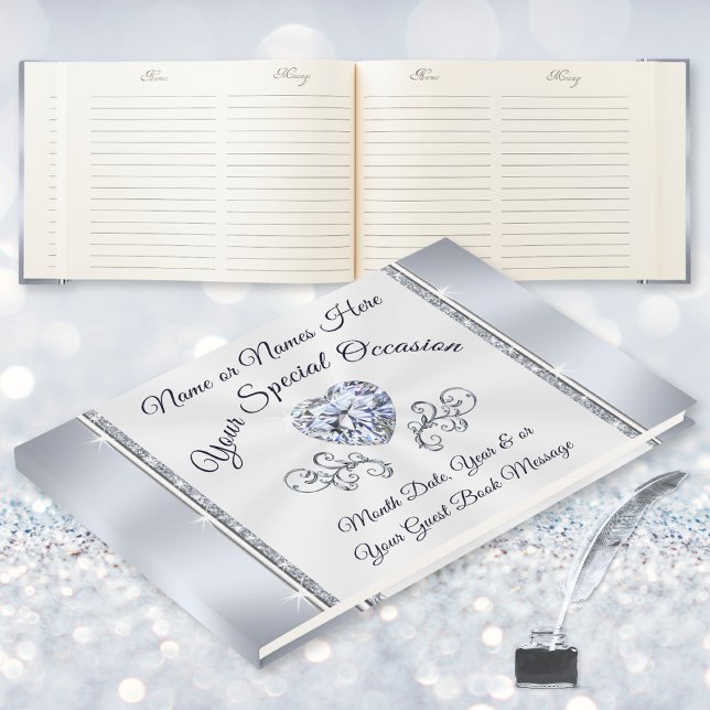 Diamond Heart Elegantes Gästebuch für JEDEN Anlass (60th wedding anniversary guestbook. Anniversary guestbook personalized, for Any Occasion. Diamond.)