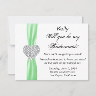 Diamond Heart Green Wedding Bridesmaid Card Einladung