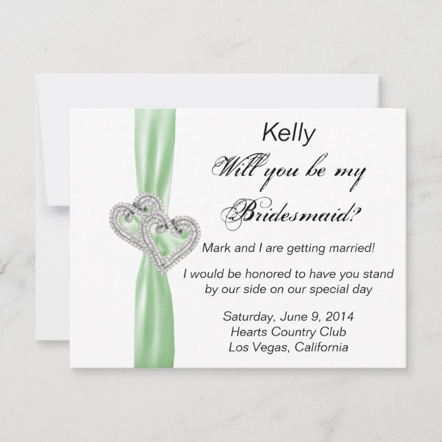 Diamond Heart Green Wedding Bridesmaid Card Einladung (Vorderseite)