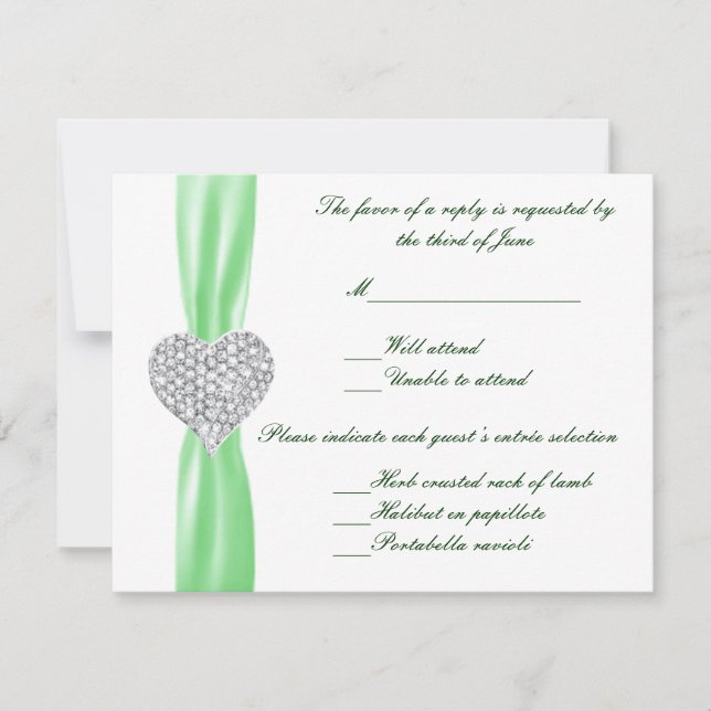 Diamond Heart Green Wedding Response Card RSVP Karte (Vorderseite)
