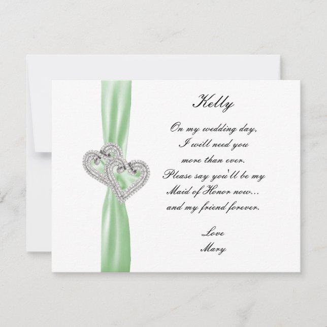 Diamond Heart Green Wedding Trauzeugin Card Einladung (Vorderseite)
