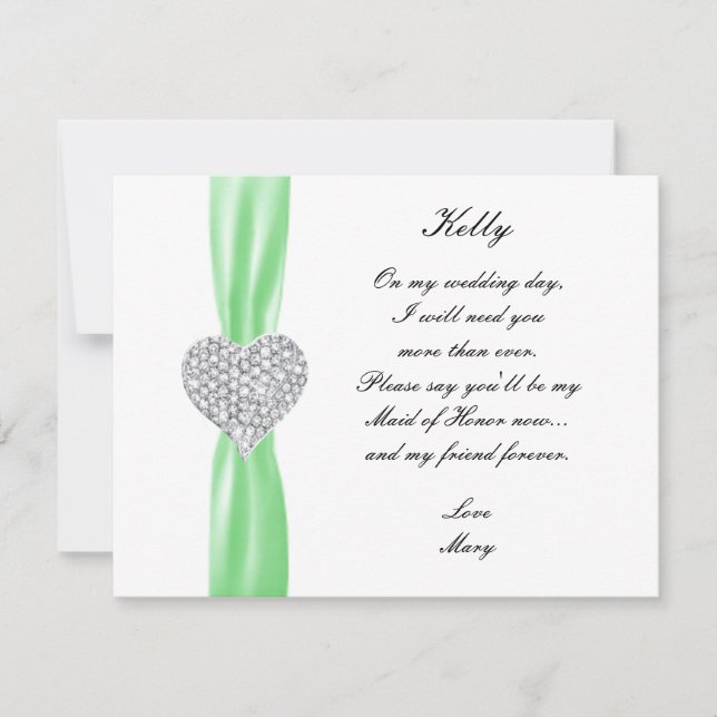 Diamond Heart Green Wedding Trauzeugin Card Einladung (Vorderseite)