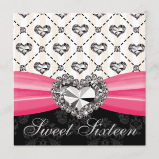 Diamond Heart Hot Pink 16 . Geburtstag Einladungen