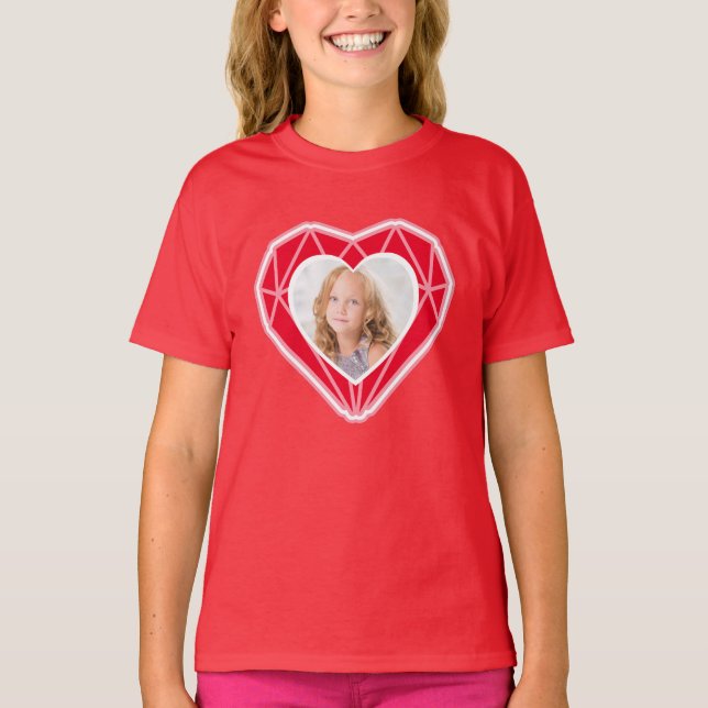 Diamond Heart Kids Foto Roter Valentinstag T-Shirt (Vorderseite)
