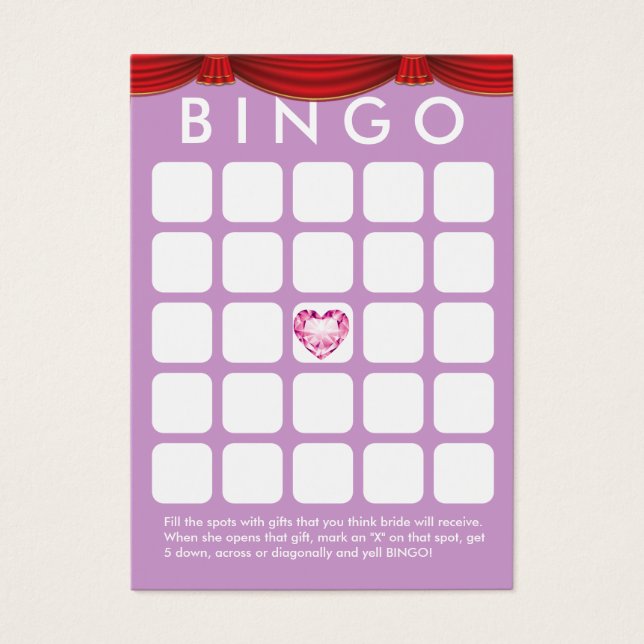 Diamond Heart Lila Brautparty Bingo Card (Vorderseite)