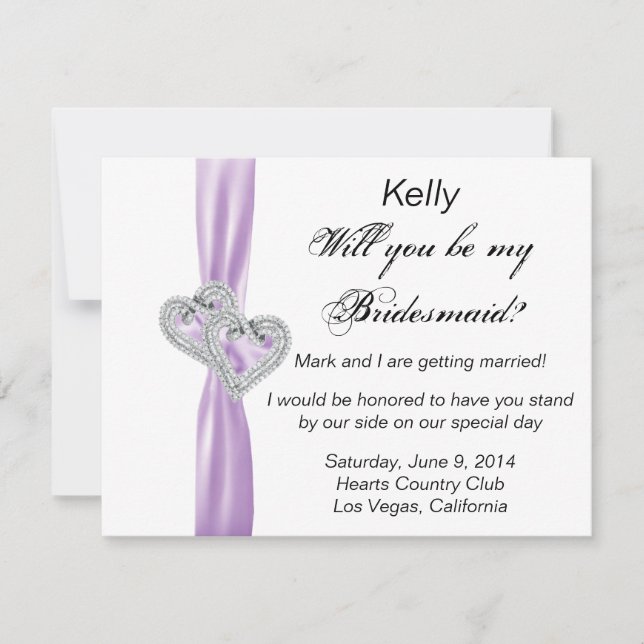 Diamond Heart Lila Wedding Bridesmaid Card Einladung (Vorderseite)