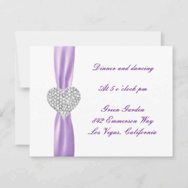 Diamond Heart Lila Wedding Reception Card Einladung (Vorderseite)