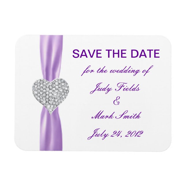 Diamond Heart Lila Wedding Save the Date Magnet (Horizontal)