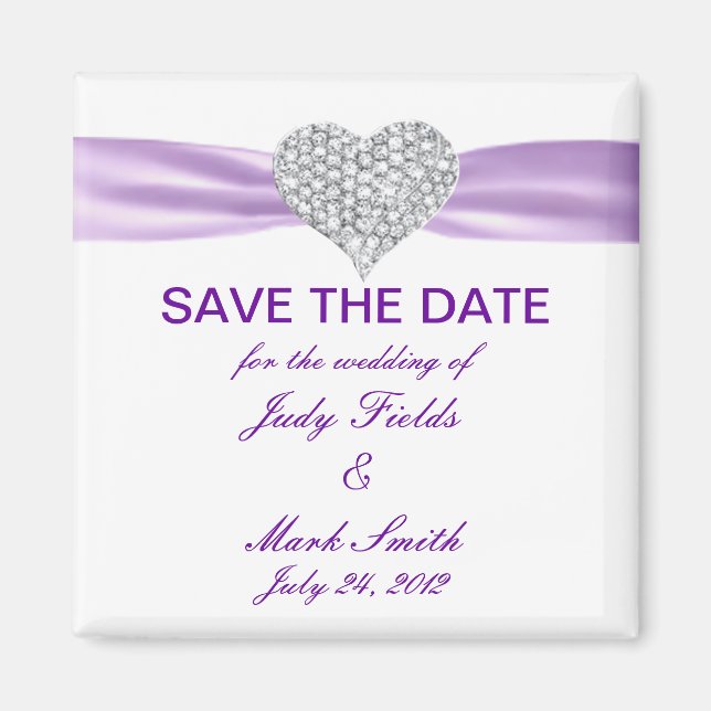 Diamond Heart Lila Wedding Save the Date Magnet (Vorne)