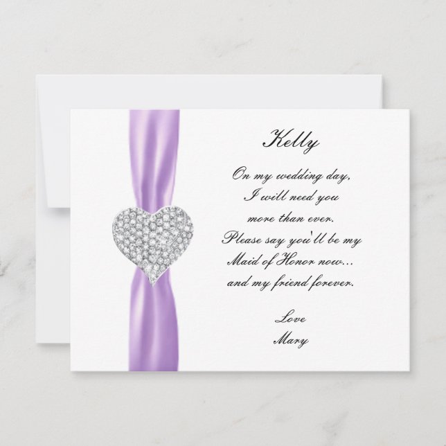 Diamond Heart Lila Wedding Trauzeugin Card Einladung (Vorderseite)