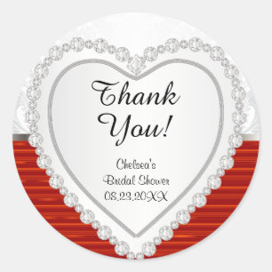 Diamond Heart on White and Red Background Runder Aufkleber