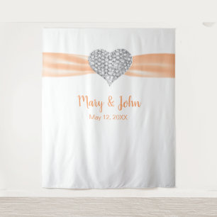 Diamond Heart Orange Ribbon Wedding Background Wandteppich