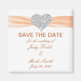 Diamond Heart Orange Wedding Save the Date Magnet