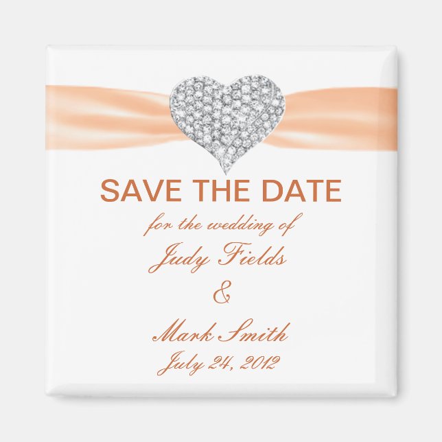 Diamond Heart Orange Wedding Save the Date Magnet (Vorne)
