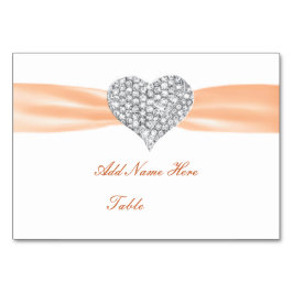 Diamond Heart Orange Wedding Table Platzkarte Tischnummer