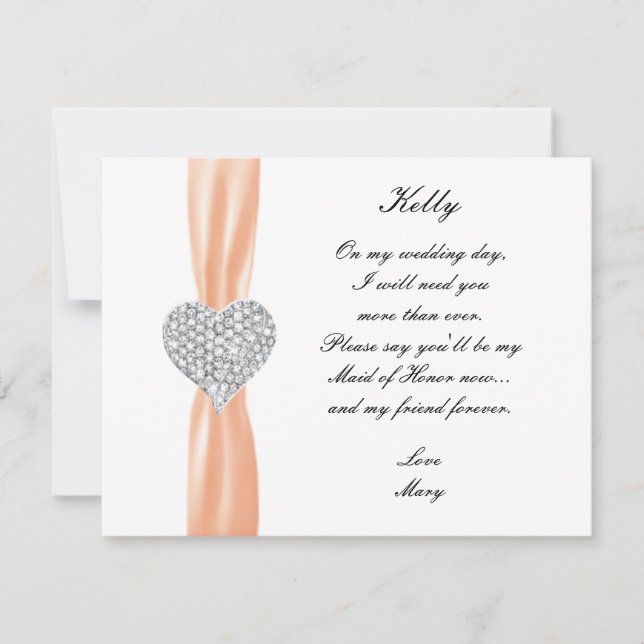 Diamond Heart Orange Wedding Trauzeugin Card Einladung (Vorderseite)