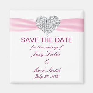 Diamond Heart Pink Hochzeit speichern das Datum Ma Magnet