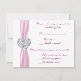Diamond Heart Pink Hochzeitkarte RSVP Karte