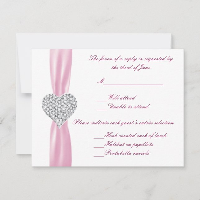 Diamond Heart Pink Hochzeitkarte RSVP Karte (Vorderseite)