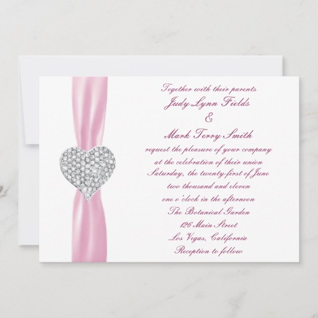 Diamond Heart Pink Hochzeitseinladung Einladung (Vorderseite)
