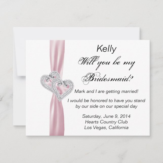 Diamond Heart Pink Wedding Bridesmaid Card Einladung (Vorderseite)