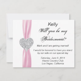 Diamond Heart Pink Wedding Bridesmaid Card Einladung