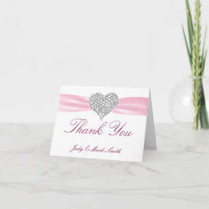 Diamond Heart Pink Wedding Danke Karte