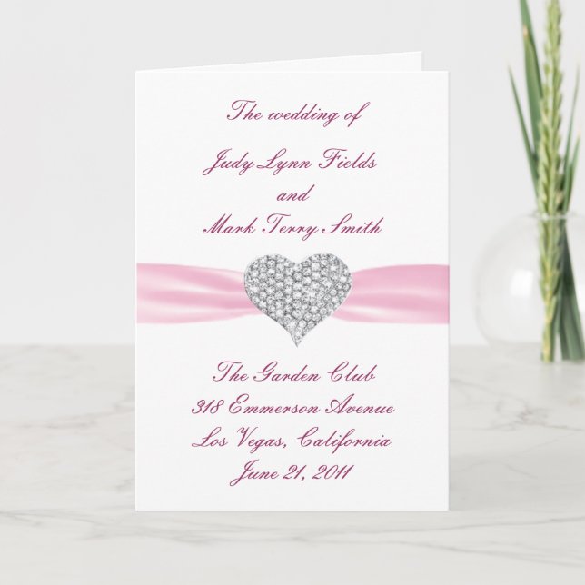 Diamond Heart Pink Wedding Program Card Programm (Vorderseite)