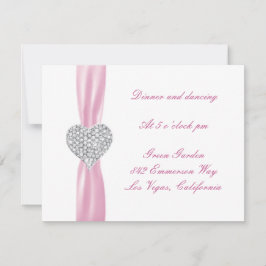 Diamond Heart Pink Wedding Reception Card Einladung