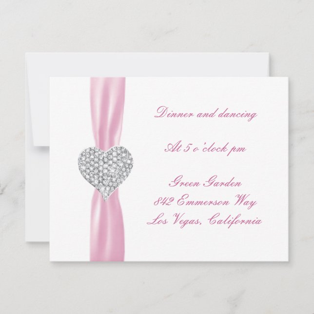 Diamond Heart Pink Wedding Reception Card Einladung (Vorderseite)