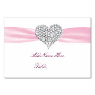 Diamond Heart Pink Wedding Table Platzkarte Tischnummer