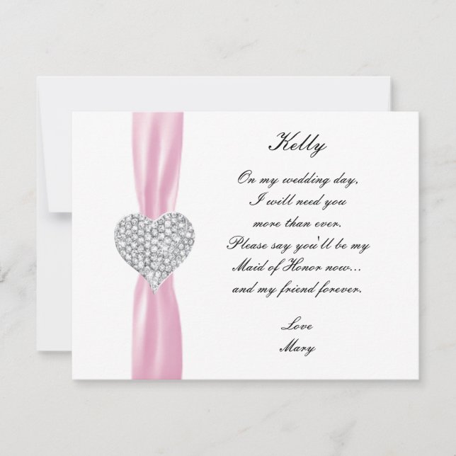 Diamond Heart Pink Wedding Trauzeugin Card Einladung (Vorderseite)