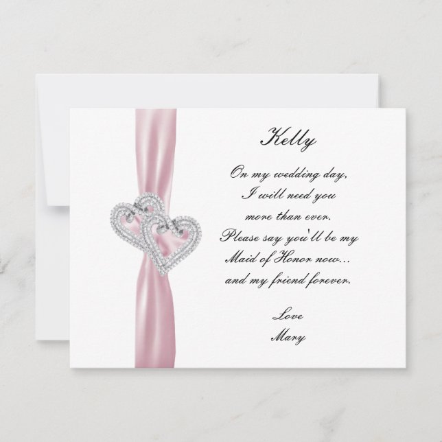 Diamond Heart Pink Wedding Trauzeugin Card Einladung (Vorderseite)