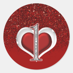 Diamond Heart Red Glitzer Sparkle 1ST Geburtstag E Runder Aufkleber