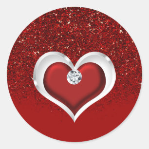 Diamond Heart Red Glitzern Sparkle Glam Modern Runder Aufkleber