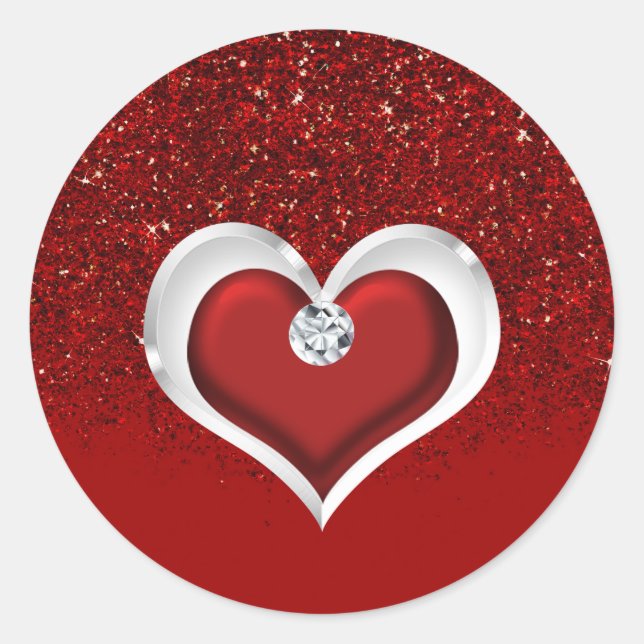 Diamond Heart Red Glitzern Sparkle Glam Modern Runder Aufkleber (Vorderseite)