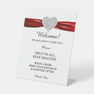 Diamond Heart Red Ribbon Hochzeitssicherheit Sockelschild